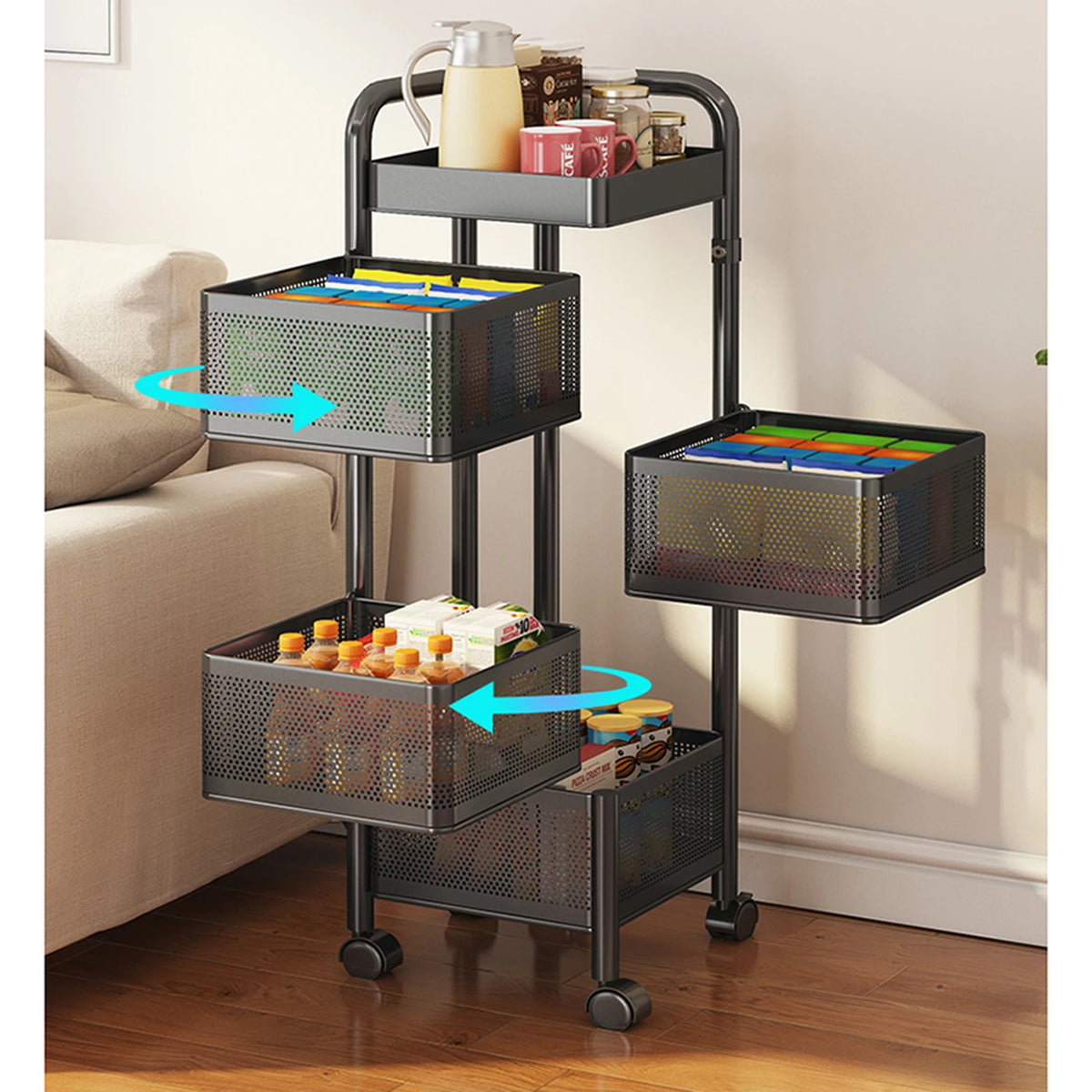 Maxcook - Chariot de cuisine sur pied, support de rangement pivotant - 5 étagères