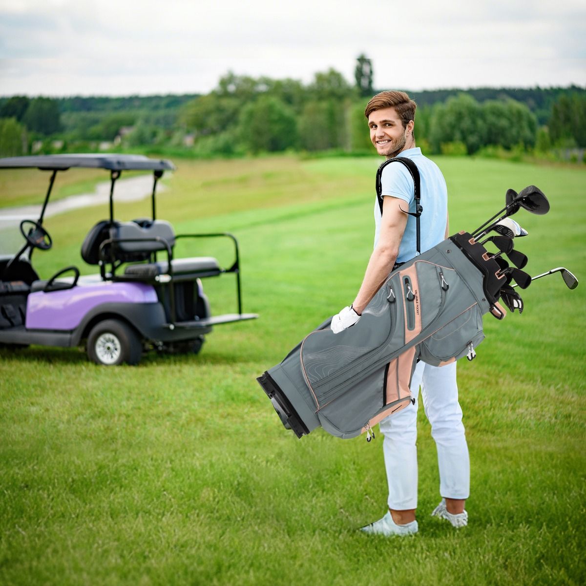 Sac de golf Coast - 14 compartiments - 11 poches de rangement - gris + orange