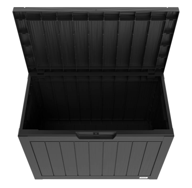 LifeGoods Boîte de rangement XS 170L - Boîte de rangement pour coussins de jardin - étanche - résistant aux intempéries - aspect bois - avec support de serrure - gris