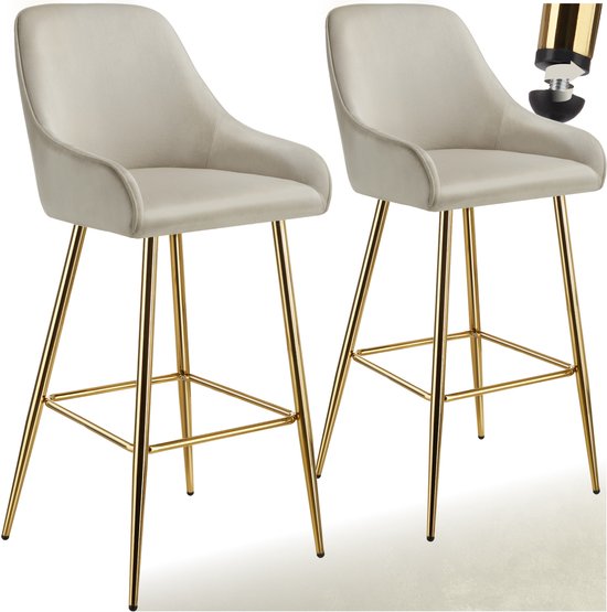 tectake® - Lot de 2 tabourets de bar Avane - Tabouret de bar rembourré avec dossier - Tabourets de bar - Tabouret de bar ergonomique avec repose-pieds - Chaise de salle à manger avec revêtement en velours - Pieds robustes en acier avec protection antidéra