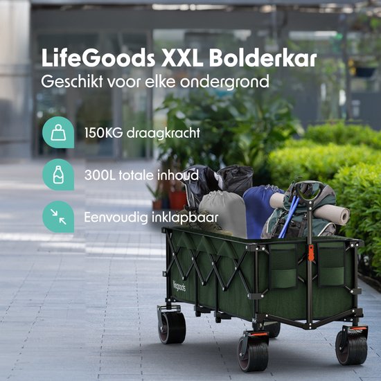 LifeGoods Wagon - XXL - pliable - 300L - 150KG de capacité de charge - vert