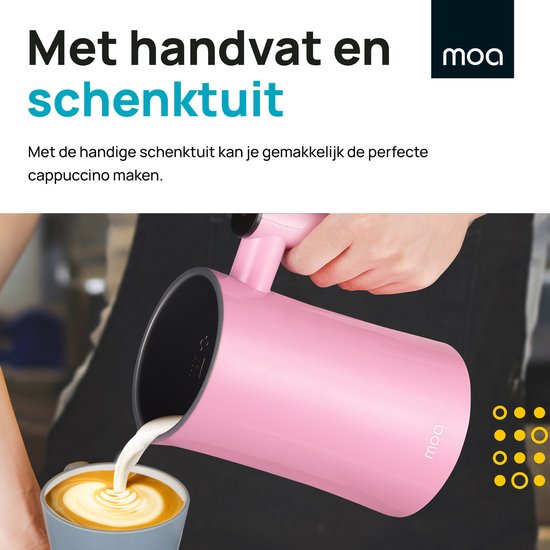 MOA Mousseur à lait électrique - 3 en 1 - Mousseur à lait pratique - 330 ML - Pour Cappuccino - Fouet à lait - Rose