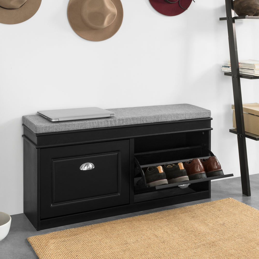 SoBuy FSR64-SCH Meuble de rangement pour chaussures 2 abattants avec coussin - Noir