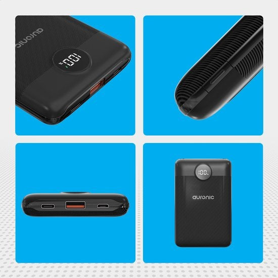 Auronic Powerbank - Chargeur rapide iPhone et Samsung - 10 000 mAh - 22,5W - 2 ports de charge - Chargement rapide via USB-A et USB-C - Noir
