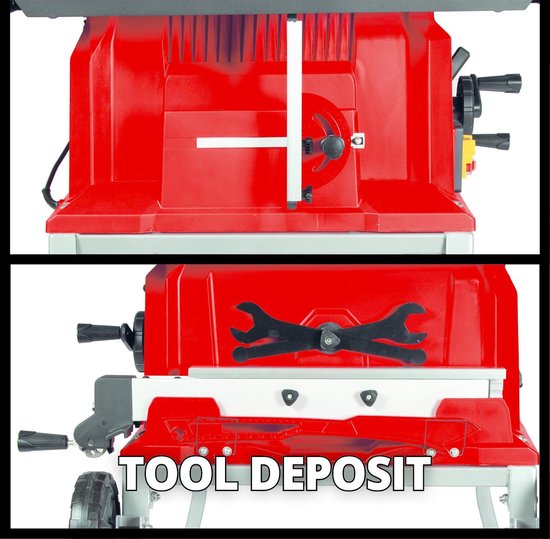 Table de sciage électrique Einhell TE-TS 250 UF - 2000 W - Ø 250 mm - Châssis pliable avec fonction chariot - Lame de scie à 48 dents incluse