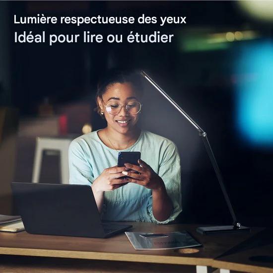 Lampe de bureau Auronic - LED - Chargement mobile USB et sans fil - Minuteur - Lampe à pince dimmable - Lumière blanche et chaude - Noir