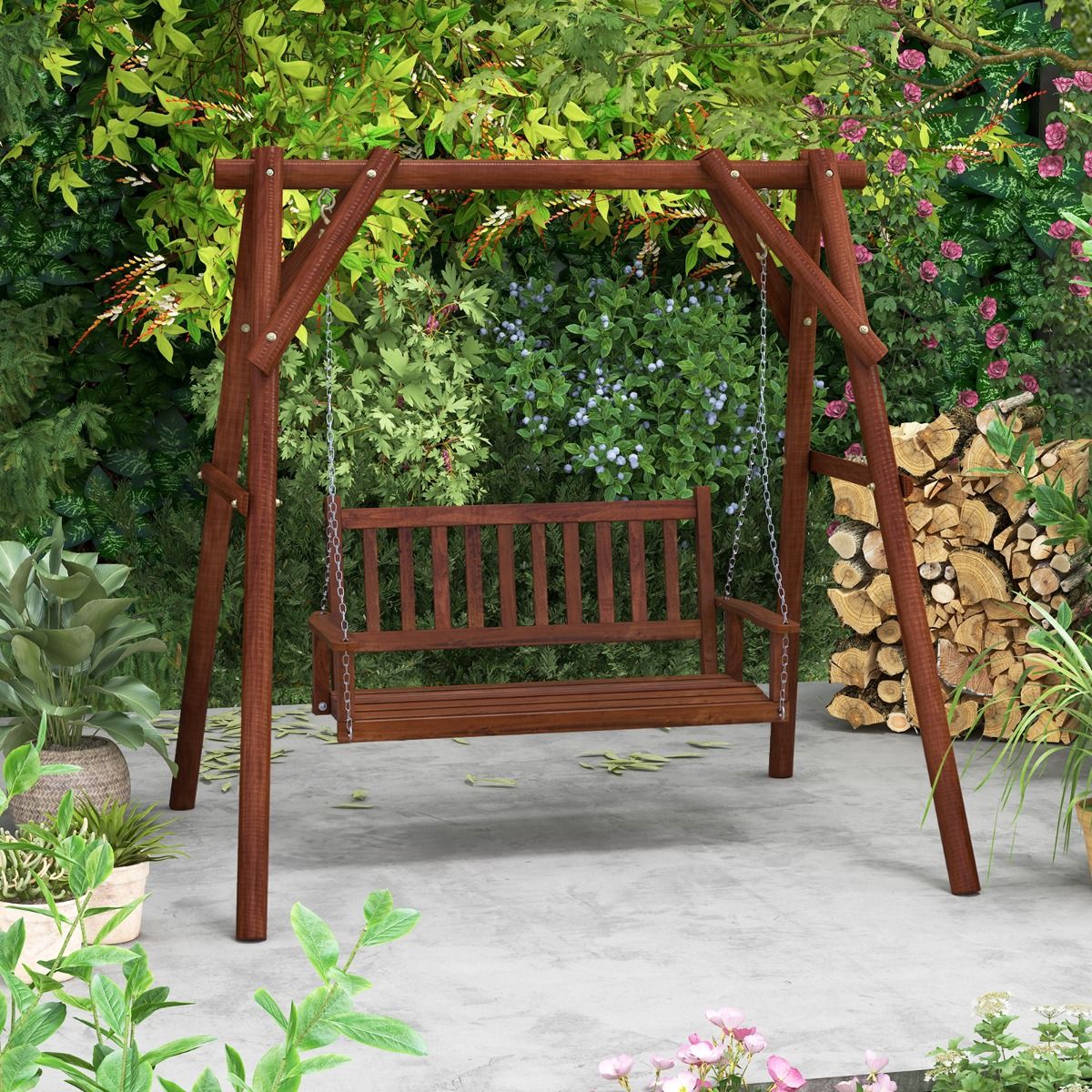 Banc à bascule d'extérieur en bois Coast - 3 places - Chaînes réglables - Marron 168 x 65 x 63 cm
