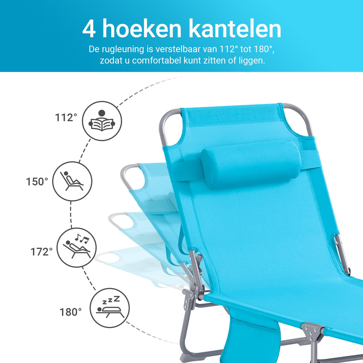 SoBuy Lounger Blue - Chaise longue de jardin pliable et ajustable avec appui-tête et sac de rangement - 57 x 72 x 14 cm replié