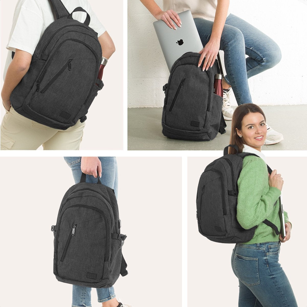TRVLMORE Sac à dos - 25L - 15.6 inch - Sac à dos pour ordinateur portable - Sac d'école - Unisex - Splashproof Anthracite
