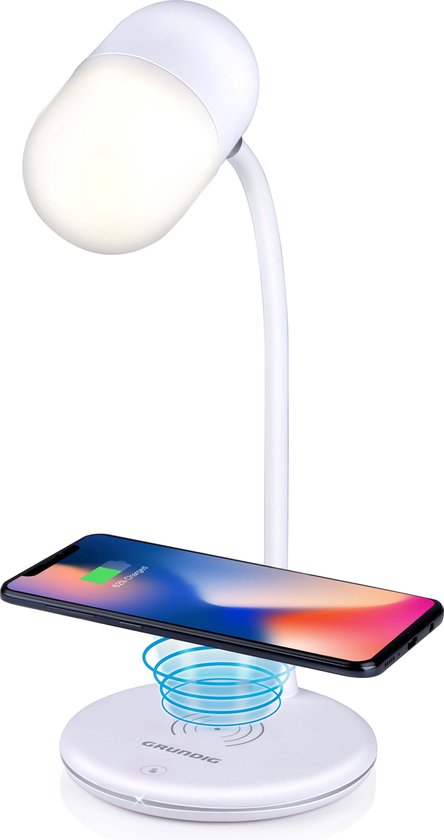 Grundig Desk Lamp Led 3-in-1 - Chargeur de téléphone sans fil Qi Technology - Haut-parleur Bluetooth - Lampe de lecture - Blanc