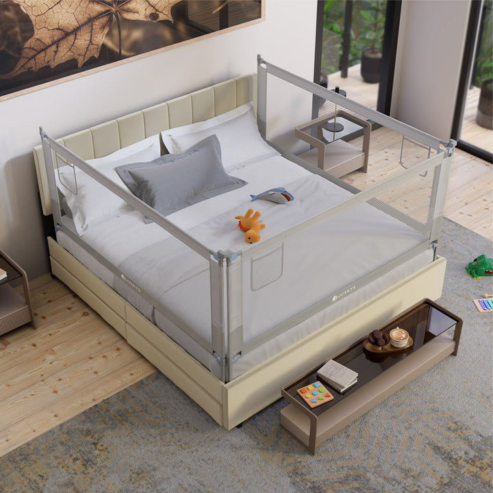 Juskys Jaron Barrière de lit pour bébé - Gris - Hauteur réglable - 180 cm x 71-101 cm