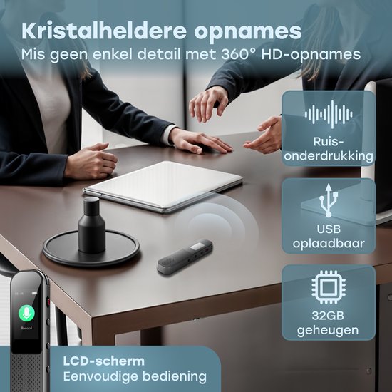 Audyn Voice Recorder Digital - 400 heures d'enregistrement audio - écoute à distance - dictaphone - enregistrements HD 360° - noir