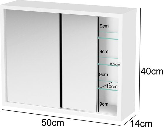 Armoire à pharmacie - armoire de toilette au-dessus du lavabo salle de bain toilette - 50 x 40 x 14 cm