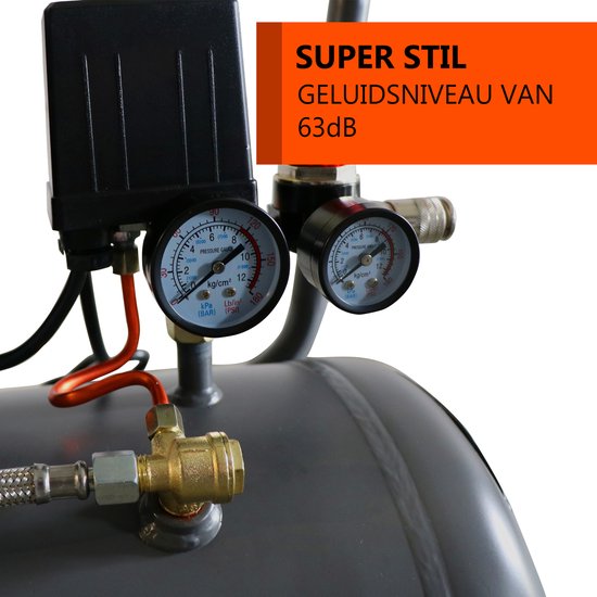Compresseur Kibani ultra-silencieux 50 litres + tuyau d'air + pistolet à air + pompe à pneus - KIT - Faible niveau sonore - Compresseurs - 50 L