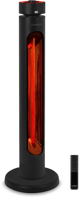 Chauffage de terrasse sur pied VONROC Panarea 2000 W – Chauffage de terrasse – Élément chauffant infrarouge Golden Carbon – Fonction pivotante – Télécommande incluse