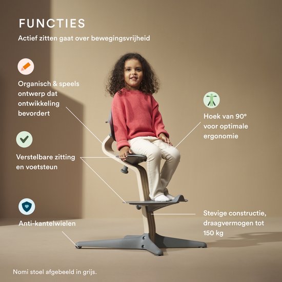 Chaise Stokke Nomi, noyer / noir - Favorise une posture assise active - Réglable sans outils - Comprend un repose-pieds stable et des roulettes anti-basculement - Supporte jusqu’à 150 kg