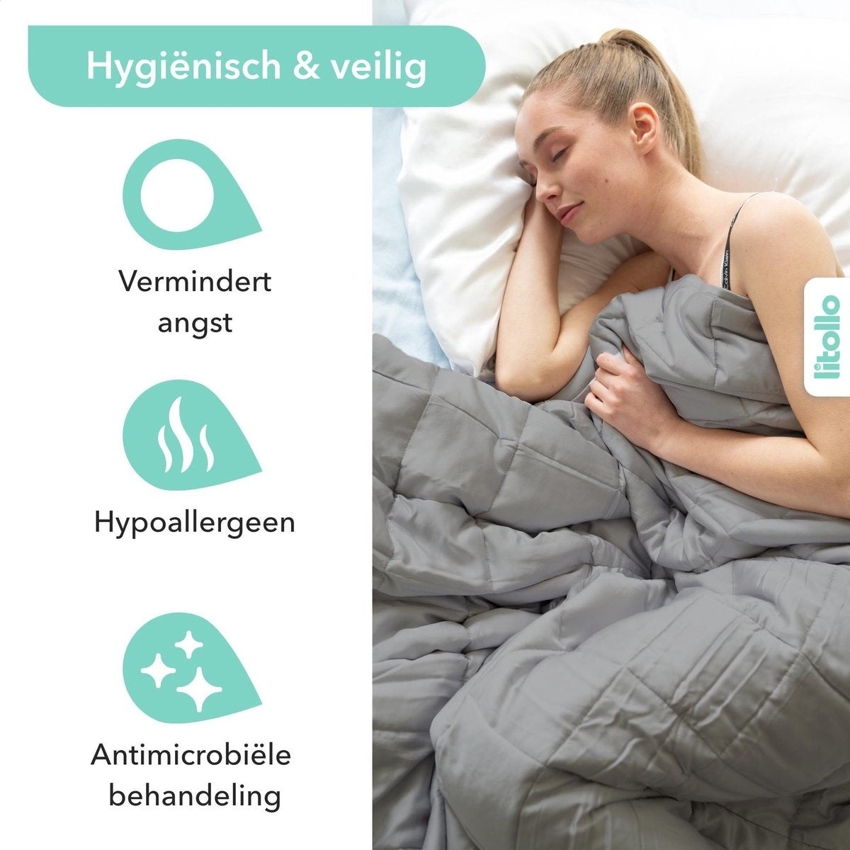 Litollo Weighted Blanket 7 kg - Couverture lestée - 4 saisons - Gris - 140x200cm - Garantie 5 ans incluse