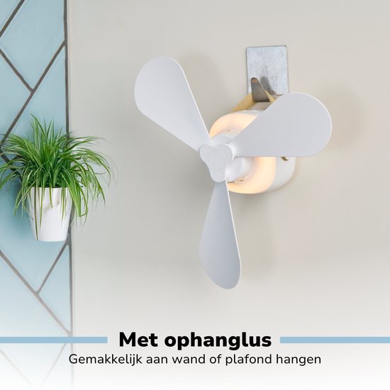 Ventilateur de table Lifetime Air - Ventilateur rechargeable via USB-C - Ventilateur sur pied avec veilleuse et télécommande - Ventilateur avec télécommande et 3 vitesses - Blanc
