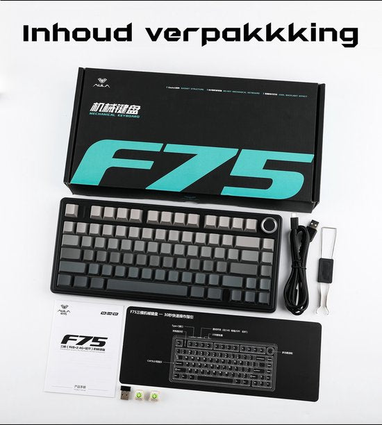 EPOMAKER x AULA F75 - Noir/Gris - Clavier mécanique sans fil - RGB - 75 % - QWERTY - Clavier gaming - Commutateurs Reaper