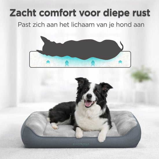 CozySense® Coussin orthopédique pour chien 75x45 cm Taille M - Imperméable et lavable - Coussin de banc et lit pour chien - Tissu Sherpa ultra doux - Gris & Anthracite