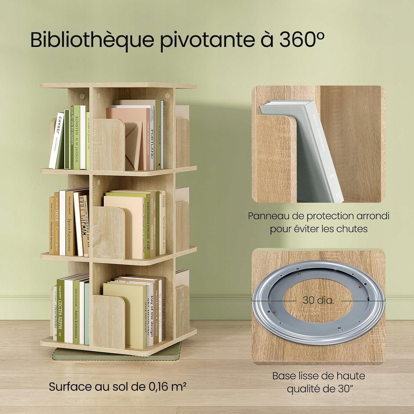 Bibliothèque pivotante Eugad 360° - Chêne clair - 40 x 94,5 x 40 cm