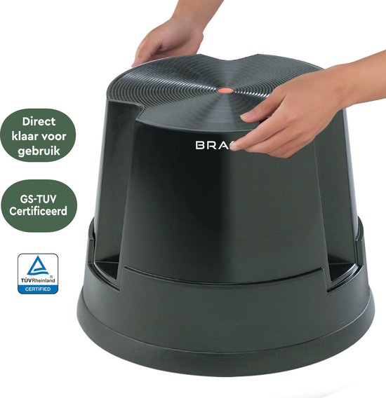 BRASQ Tabouret d'appui en plastique noir Essential ST100, capacité de charge 150 kg, tabouret d'appui, pied en forme d'éléphant, tabouret de bureau, escalier, escalator, tabouret