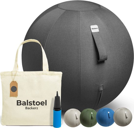 Backerz Sitting Ball 55 CM - Balle d'assise avec housse en lin - Chaise ergonomique pour le bureau et la maison - Balle de yoga de luxe - Noir 2