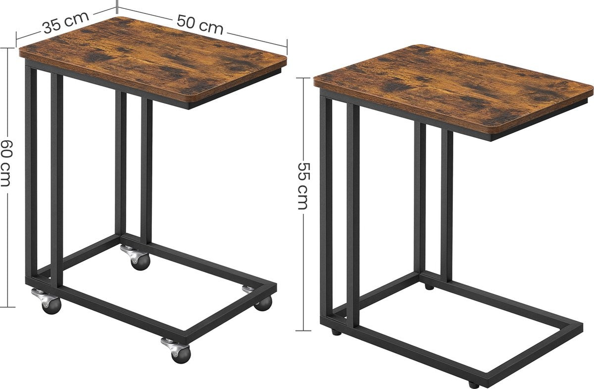 O'DADDY® Side Table - Table d'appoint pratique avec roulettes amovibles - Brun rustique - 50 x 35 x 55 cm