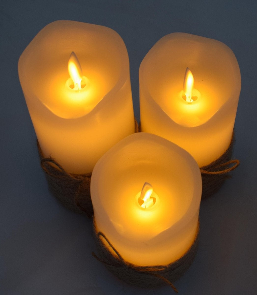 O'DADDY® LED Candles With Moving Flame - Set 3 sizes 10+12.5+15cm 8d - With Timer and Dimmer Function - LED Candles With Remote Control - Rope (Bougies LED avec télécommande)