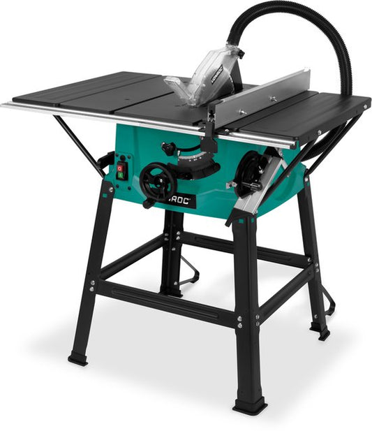 VONROC Table de sciage 2000W - Ø250mm - Grande surface de travail - Angle de sciage réglable de 0° à 45° - Avec technologie soft-start - Lame de scie 60T et support inclus