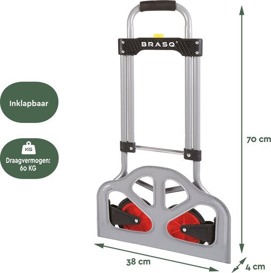 BRASQ Chariot pliant avec épingle à bagages - Capacité 60 KG - Chariot de transport - Chariot à plate-forme - Chariot en acier