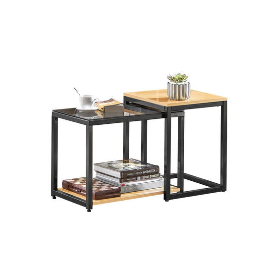 SoBuy Tables d'appoint - Lot de 2 tables basses - Max 25KG - 40 x 40 x 50 cm - Couleur bois
