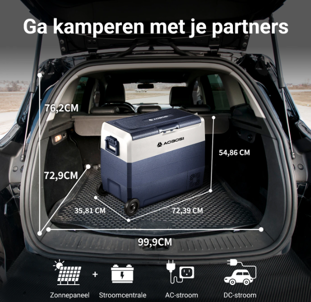 Glacière à compresseur AAOBOSI 60 L à deux zones - Commande via application - 12/24 V et 230 V - Noir