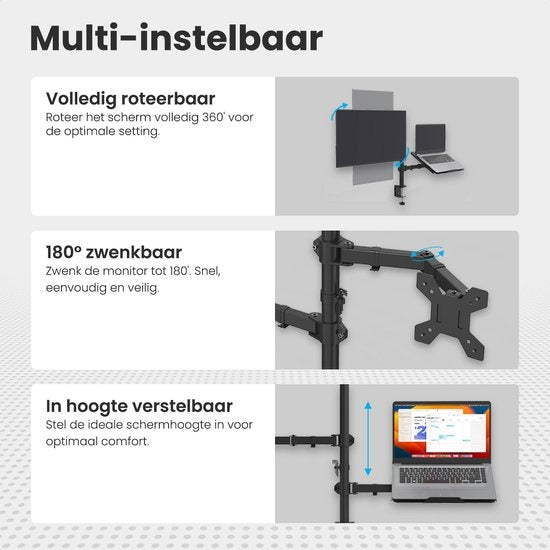 Auronic Monitor Arm - 2 écrans - 13 à 27 pouces - réglable - acier - noir