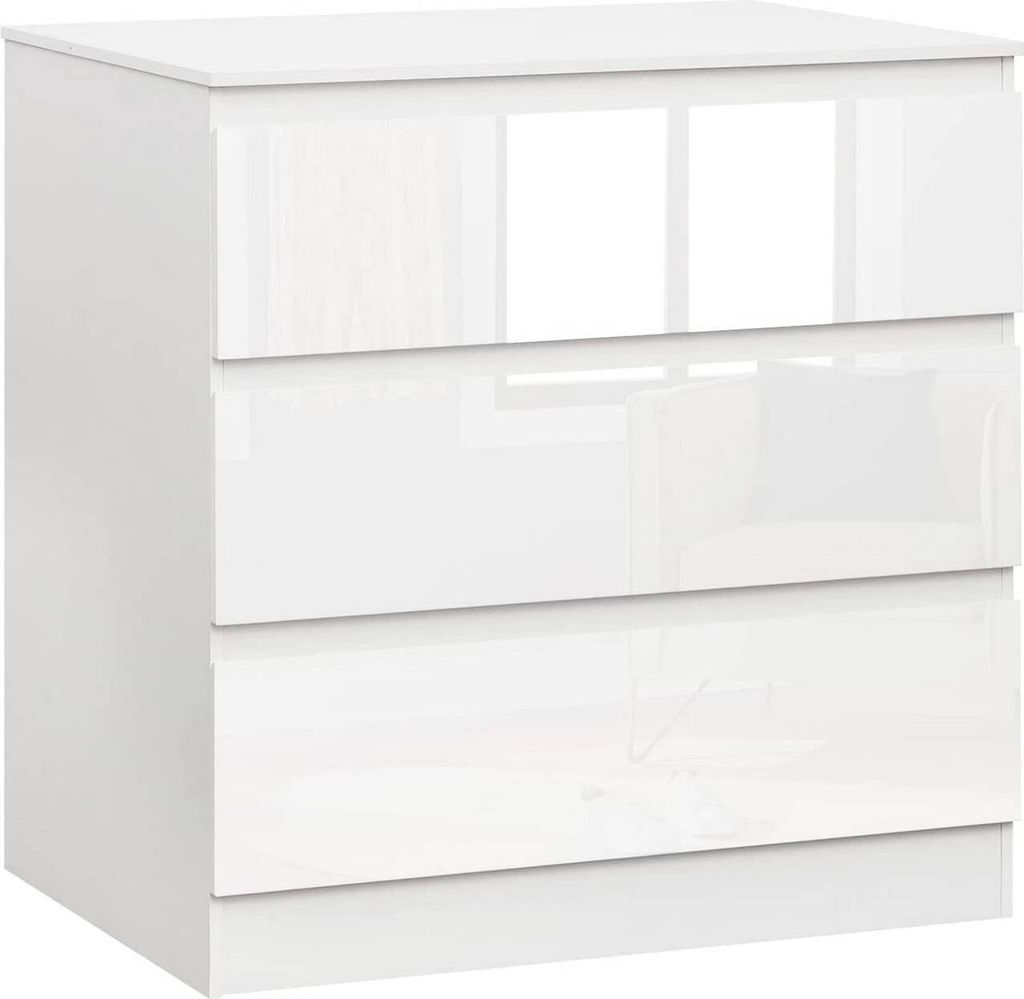 Commode Woltu avec 3 tiroirs - Blanc brillant - 80 x 78 x 48 cm - Design spacieux et moderne