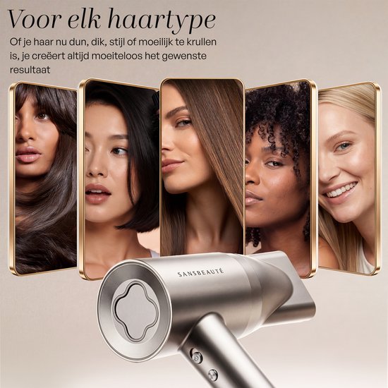 Sèche-cheveux Sansbeauté® avec diffuseur - Boucles - 110 000 tr/min - Sèche-cheveux ionique avec brosse - 3 vitesses - 3 embouts - Sèche-cheveux de voyage - Sèche-cheveux - Kit pour boucles - Sèche-cheveux avec diffuseur - Sèche-cheveux professionnel - 2