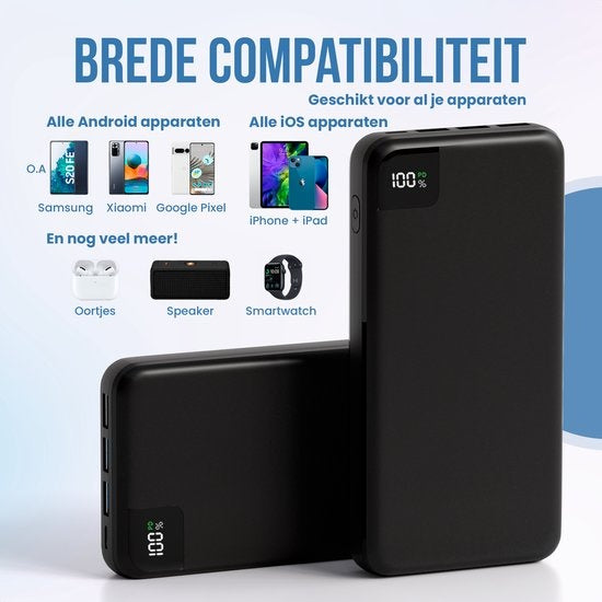 Batterie externe - Strex - 27 000 mAh - Chargeur rapide 22,5 W - USB-A/USB-C - Powerbank adapté à iOS/Android - Noir