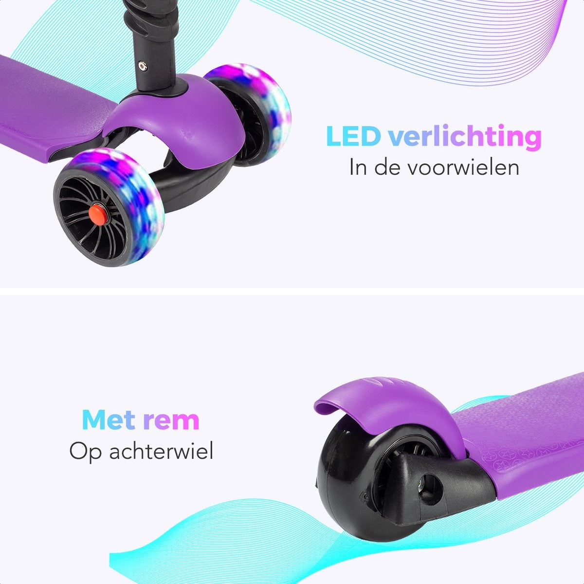 LifeGoods MultiRider Scooter pour enfants - Étape 3-8 ans - Siège réglable - Roues lumineuses - Garçons/Filles - Violet