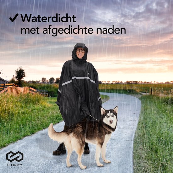 Infinity Goods Fietsponcho - Regenponcho - Dames & Heren - Waterdicht & Ademend - Reflecterend - Zwart