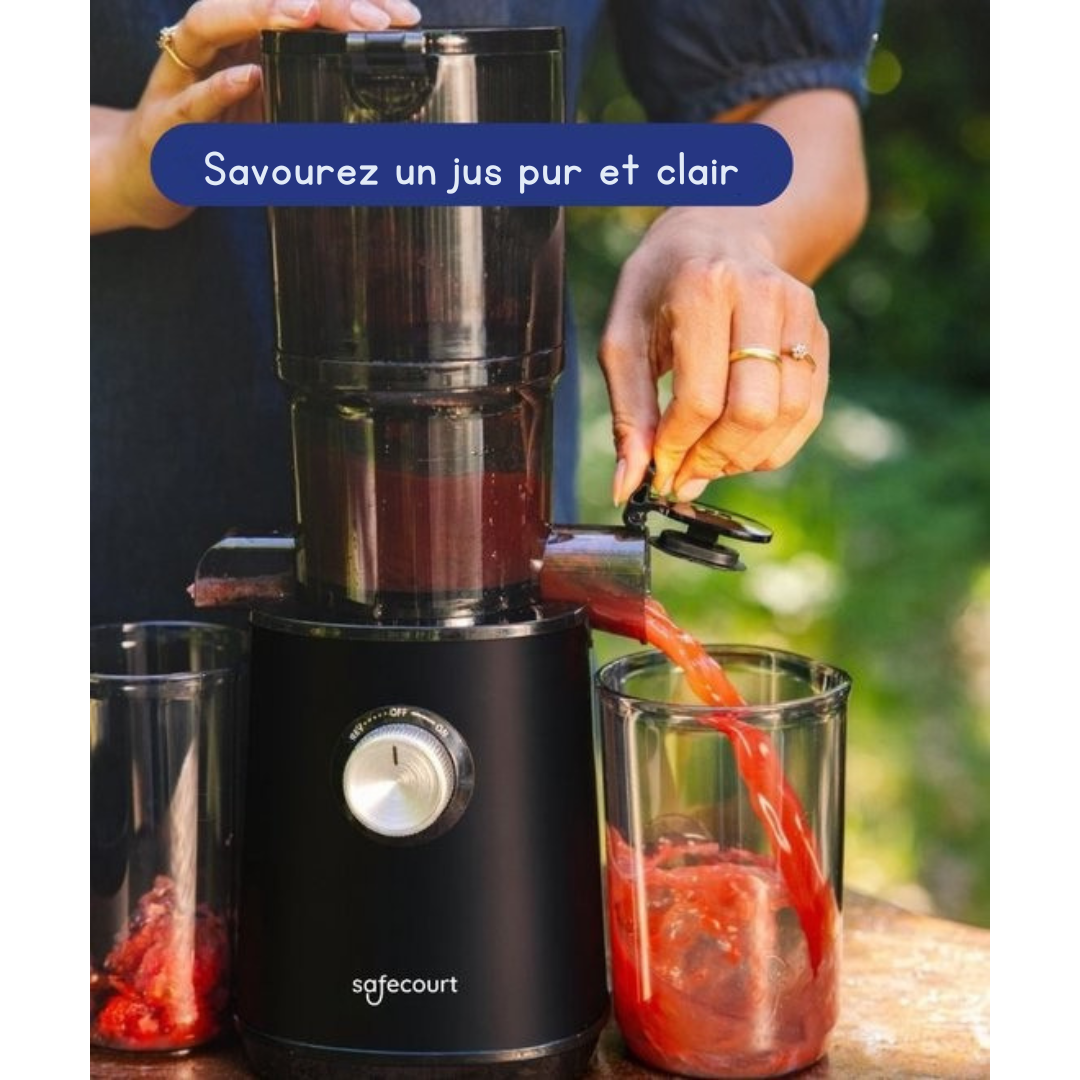 Extracteur de jus lent pour fruits et légumes Safecourt Kitchen - Ouverture de remplissage XXL - Moteur puissant - Noir