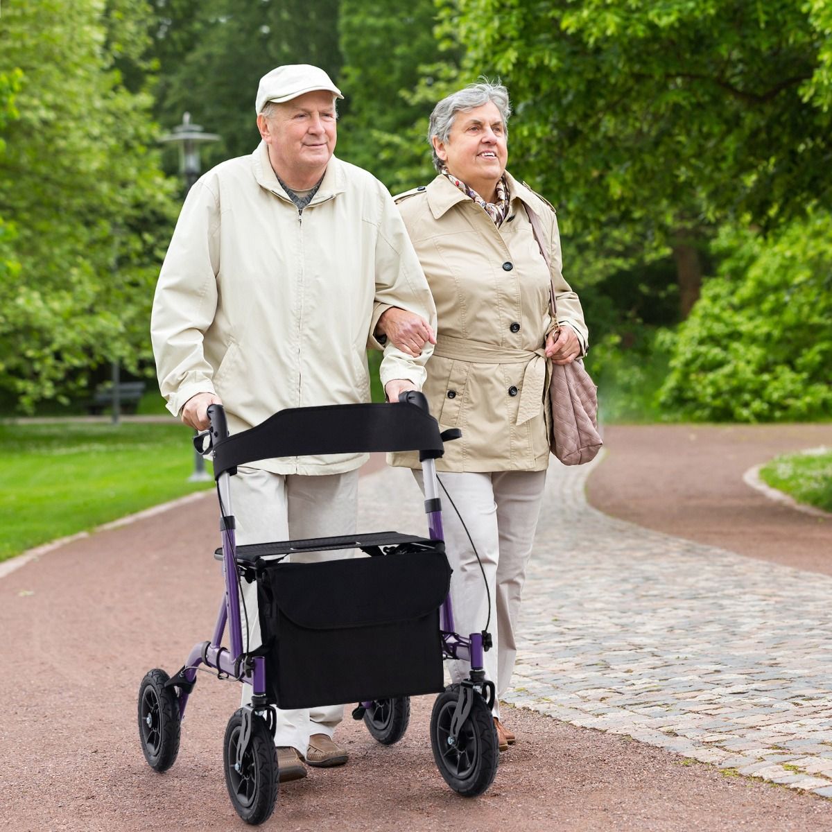 Rollator pliable Coast avec siège - Fauteuil roulant et déambulateur 2-en-1 - Réglable en hauteur sur 6 positions - violet