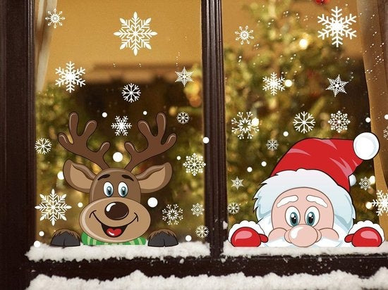 Giftmas - Décorations de fenêtre de Noël - Stickers de Noël - Stickers de fenêtre pour enfants - Décorations de Noël pour l'intérieur - Décorations de Noël - Père Noël - Renne - 50 pièces