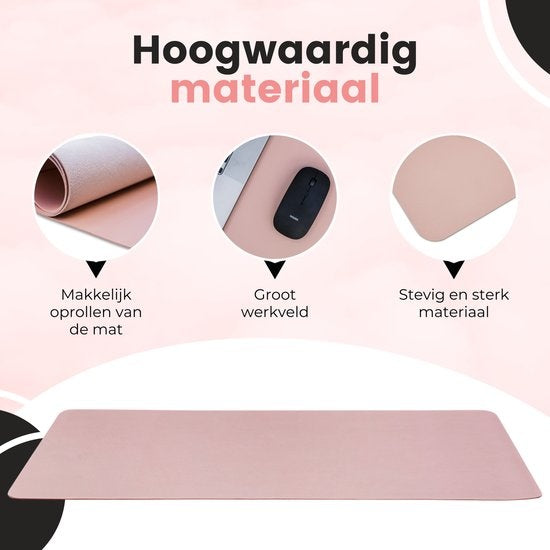 WURK Tapis de bureau professionnel en cuir synthétique - Organisateur de bureau - Accessoires de bureau - Tapis de souris XXL- Inclut un clip pour câble - 80x40 - Rose