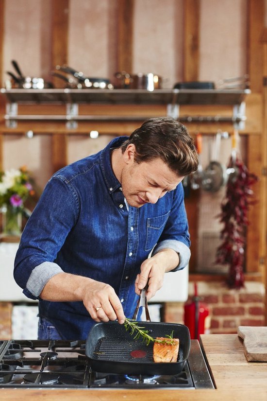 Poêle à griller Jamie Oliver by Tefal 23 x 27 cm – Induction – Revêtement antiadhésif au titane – Thermo-Spot