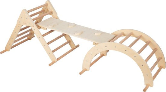 Structure d'escalade 3-en-1 Sunny Charlie en bois naturel – Jouets Montessori – Arceau d'escalade – Triangle d'escalade – FSC Mix