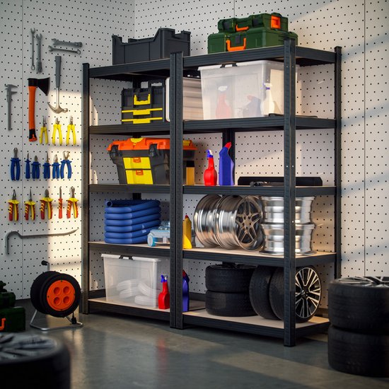 Rack de stockage en métal - 5 étagères en MDF incluses - 180x90x40 cm Noir