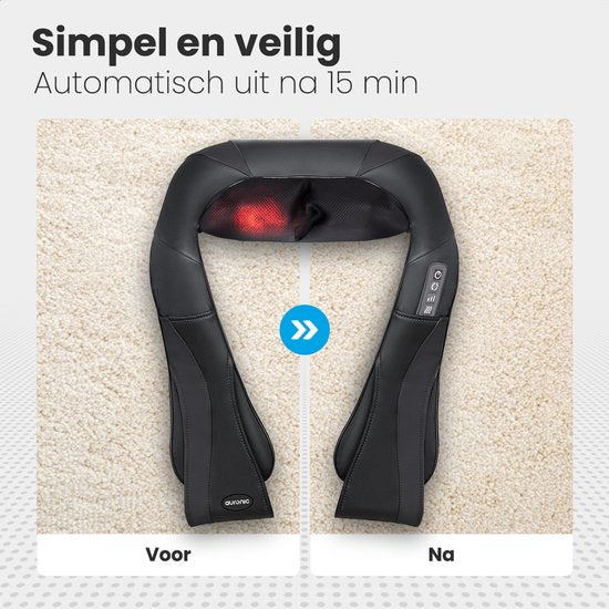 Auronic Shiatsu Massage Cushion - électrique - sans fil - appareils de massage - cou et épaules - infrarouge - étui de transport inclus - noir