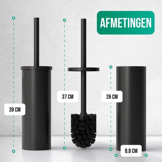 Avalo Toilet Brush With Holder - Freestanding - Stainless Steel Black - Toilet Brush With Holder