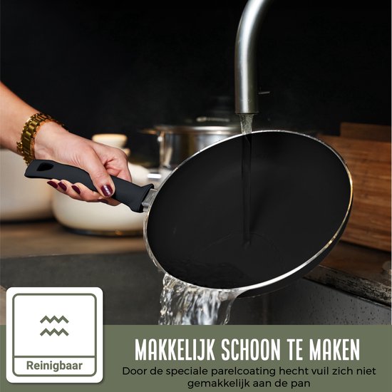 COOCK Batterie de cuisine à induction 19 pièces - Revêtement spécial antiadhésif - Poignées ergonomiques à froid - Aluminium recyclé - Ensemble de poêles à frire - Ensemble de casseroles - Noir - Sous-verres et livre électronique inclus