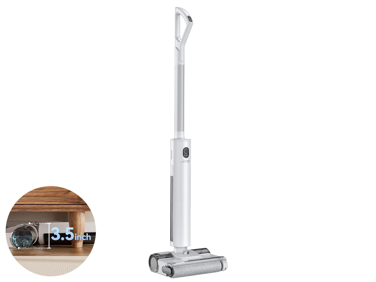 Aspirateur JONR S20 Pro Wet & Dry avec station d'accueil – Conception à 180° pouvant se poser à plat – Nettoyeur de sols humides et secs – Blanc